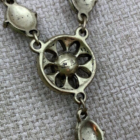 Nina Ricci AVON Vintage Orange Crystal Symmetrical Teardrop Brass Tone Necklace - Picture 4 of 6